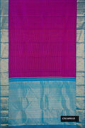 Purple Dual Tone Kanchipuram Silk Saree with Stripes on the body and Zari Border.  displayed on a mannequin