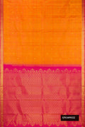 Mustard Dual Tone Kanchipuram Silk Saree with Zari Butta on the body and Zari Border.  displayed on a mannequin