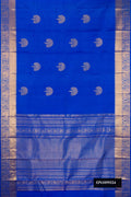 Royal Blue Dual Tone Kanchipuram Silk Saree with Zari Butta on the body and Fancy Border.  displayed on a mannequin