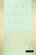 Pista Green Dual Tone Kanchipuram Silk Saree with Zari Butta on the body and Zari Border.  displayed on a mannequin