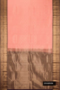 Peach Dual Tone Kanchipuram Silk Saree with Zari Brocade on the body and Zari Border.  displayed on a mannequin