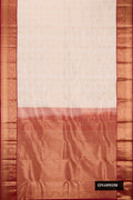 Off White Dual Tone Kanchipuram Silk Saree with Zari Brocade on the body and Zari Border.  displayed on a mannequin