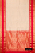 Beige Dual Tone Kanchipuram Silk Saree with Zari Brocade on the body and Zari Border.  displayed on a mannequin