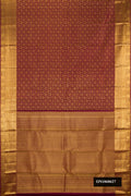Maroon Dual Tone Kanchipuram Silk Saree with Zari Brocade on the body and Zari Border.  displayed on a mannequin