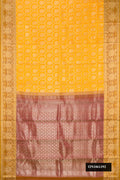 Mustard Dual Tone Kanchipuram Silk Saree with Zari Brocade on the body and Fancy Border.  displayed on a mannequin