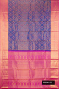Royal Blue Dual Tone Kanchipuram Silk Saree with Zari Brocade on the body and Zari Border.  displayed on a mannequin
