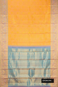 Mustard Dual Tone Kanchipuram Silk Saree with Zari Brocade on the body and Fancy Border.  displayed on a mannequin