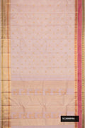 Lilac Dual Tone Kanchipuram Silk Saree with Zari Butta on the body and Zari Border.  displayed on a mannequin