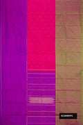 Pink Dual Tone Kanchipuram Silk Saree with Zari Butta on the body and Ganga Jamuna Border.  displayed on a mannequin