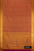 Maroon Dual Tone Kanchipuram Silk Saree with Zari Brocade on the body and Zari Border.  displayed on a mannequin