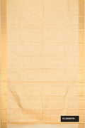 Sandal Dual Tone Kanchipuram Silk Saree with Zari Brocade on the body and Zari Border.  displayed on a mannequin