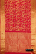 Red Dual Tone Kanchipuram Silk Saree with Zari Brocade on the body and Zari Border.  displayed on a mannequin