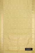 Pista Green Dual Tone Kanchipuram Silk Saree with Zari Butta on the body and Zari Border.  displayed on a mannequin