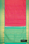 Pink Dual Tone Kanchipuram Silk Saree with Zari Brocade on the body and Zari Border.  displayed on a mannequin
