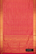 Dark Pink Dual Tone Kanchipuram Silk Saree with Zari Brocade on the body and Zari Border.  displayed on a mannequin