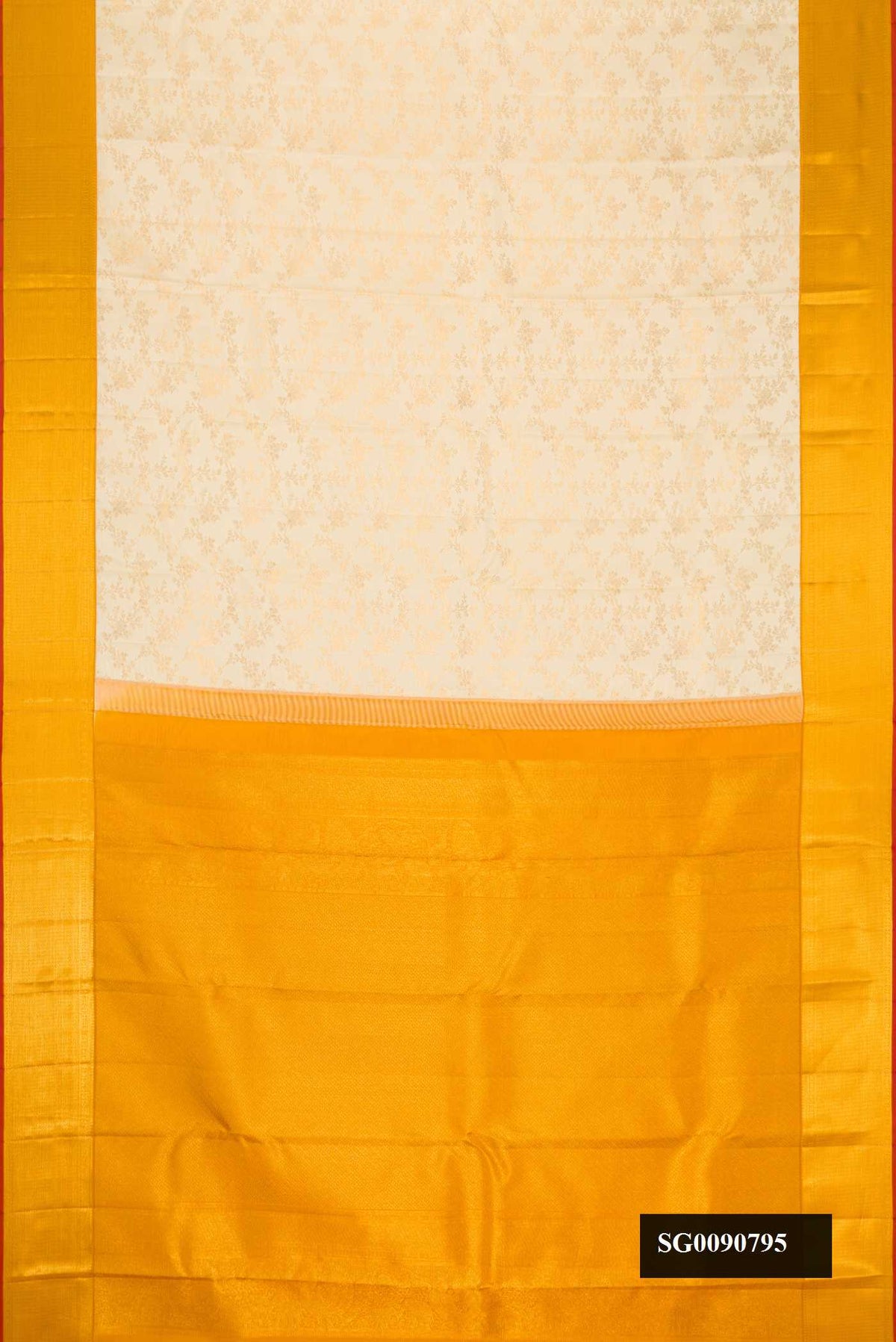 Off White Dual Tone Kanchipuram Silk Saree with Zari Brocade on the body and Zari Border.  displayed on a mannequin