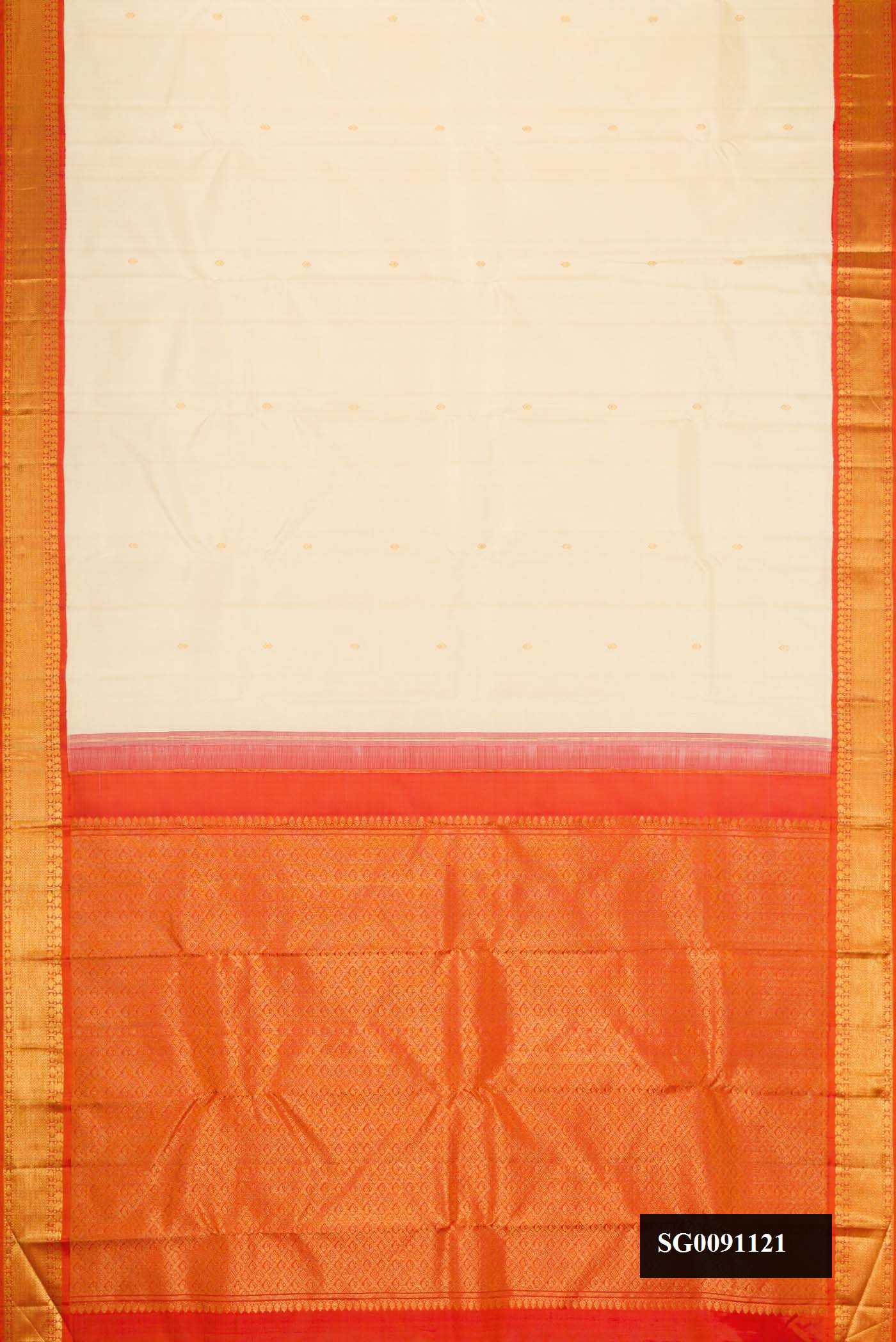 Sandal Dual Tone Kanchipuram Silk Saree with Zari Butta on the body and Zari Border.  displayed on a mannequin