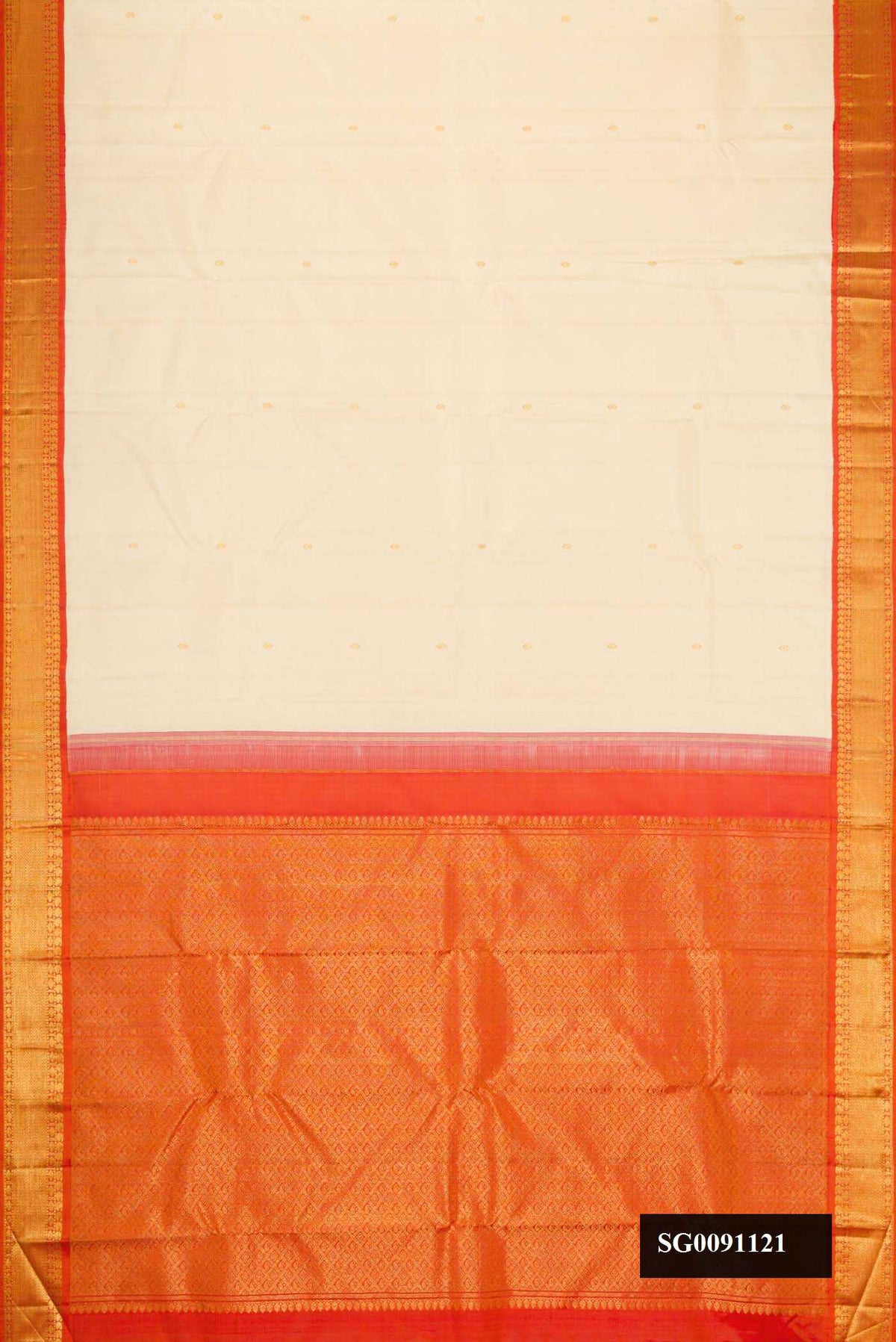 Sandal Dual Tone Kanchipuram Silk Saree with Zari Butta on the body and Zari Border.  displayed on a mannequin