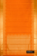 Orange Dual Tone Kanchipuram Silk Saree with Zari Butta on the body and Zari Border.  displayed on a mannequin