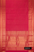 Dark Pink Dual Tone Kanchipuram Silk Saree with Zari Butta on the body and Zari Border.  displayed on a mannequin