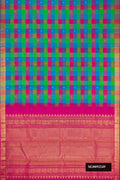 Multi Dual Tone Kanchipuram Silk Saree with Checked design on the body and Zari Border.  displayed on a mannequin