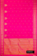 Pink Dual Tone Kanchipuram Silk Saree with Zari Butta on the body and Zari Border.  displayed on a mannequin