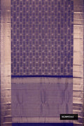 Royal Blue Dual Tone Kanchipuram Silk Saree with Checked design on the body and Zari Border.  displayed on a mannequin