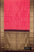 Pink Dual Tone Kanchipuram Silk Saree with Checked design on the body and Zari Border.  displayed on a mannequin