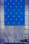 Royal Blue Dual Tone Kanchipuram Silk Saree with Zari Butta on the body and Zari Border.  displayed on a mannequin