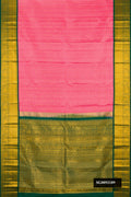 Rose pink Dual Tone Kanchipuram Silk Saree with Checked design on the body and Zari Border.  displayed on a mannequin