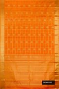 Mustard Dual Tone Kanchipuram Silk Saree with Checked design on the body and Zari Border.  displayed on a mannequin