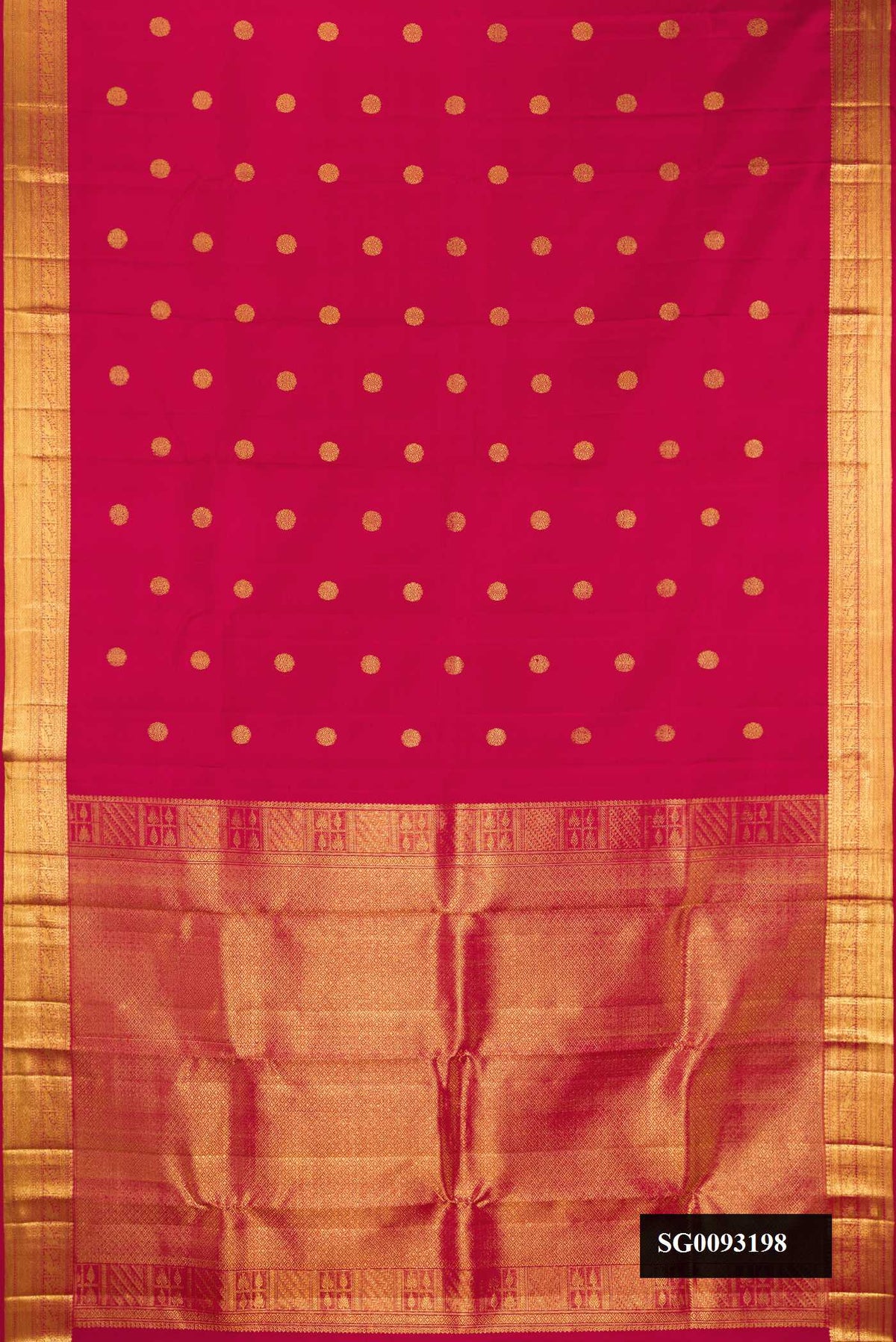 Maroon Dual Tone Kanchipuram Silk Saree with Zari Butta on the body and Zari Border.  displayed on a mannequin