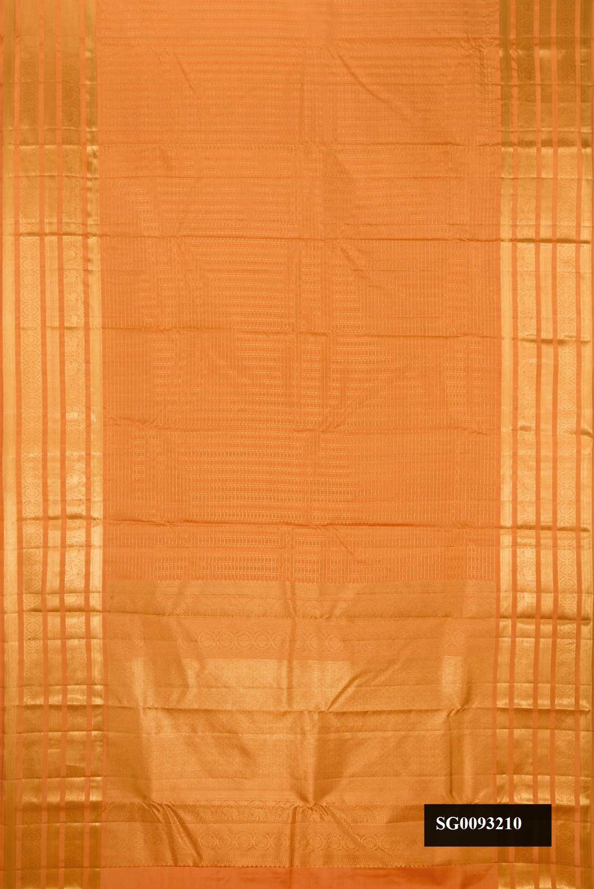Sandal Dual Tone Kanchipuram Silk Saree with Checked design on the body and Zari Border.  displayed on a mannequin