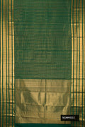 Bottle Green Dual Tone Kanchipuram Silk Saree with Checked design on the body and Zari Border.  displayed on a mannequin