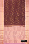 Brown Dual Tone Kanchipuram Silk Saree with Zari Brocade on the body and Zari Border.  displayed on a mannequin