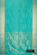 Sky Blue Dual Tone Kanchipuram Silk Saree with Zari Brocade on the body and Zari Border.  displayed on a mannequin