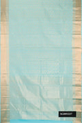 Sky Blue Dual Tone Kanchipuram Silk Saree with Zari Brocade on the body and Zari Border.  displayed on a mannequin