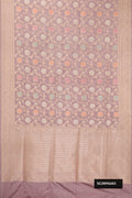 Lavender Dual Tone Banarasi Silk Saree with Zari Brocade on the body and Zari Border.  displayed on a mannequin
