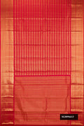 Red Dual Tone Kanchipuram Silk Saree with Zari Brocade on the body and Zari Border.  displayed on a mannequin