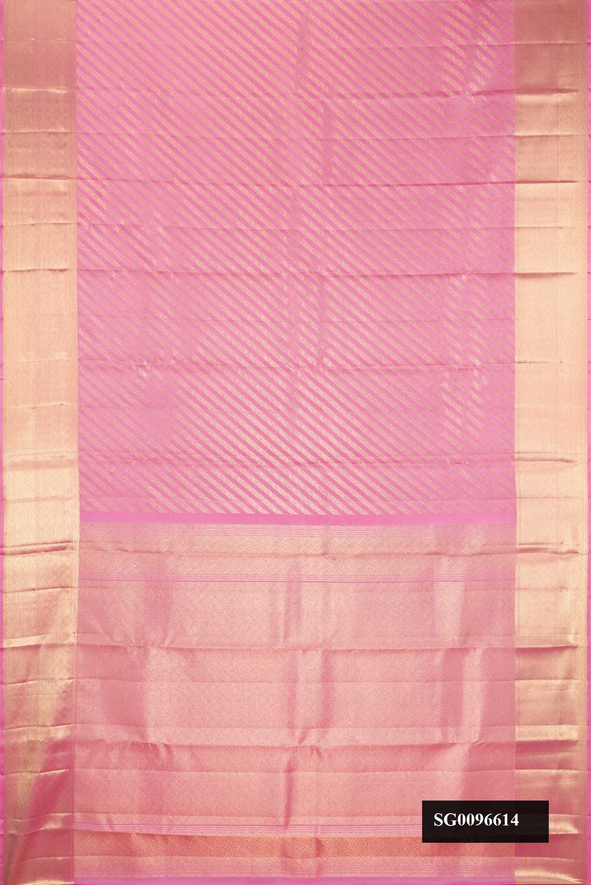 Pink Dual Tone Kanchipuram Silk Saree with Zari Brocade on the body and Zari Border.  displayed on a mannequin
