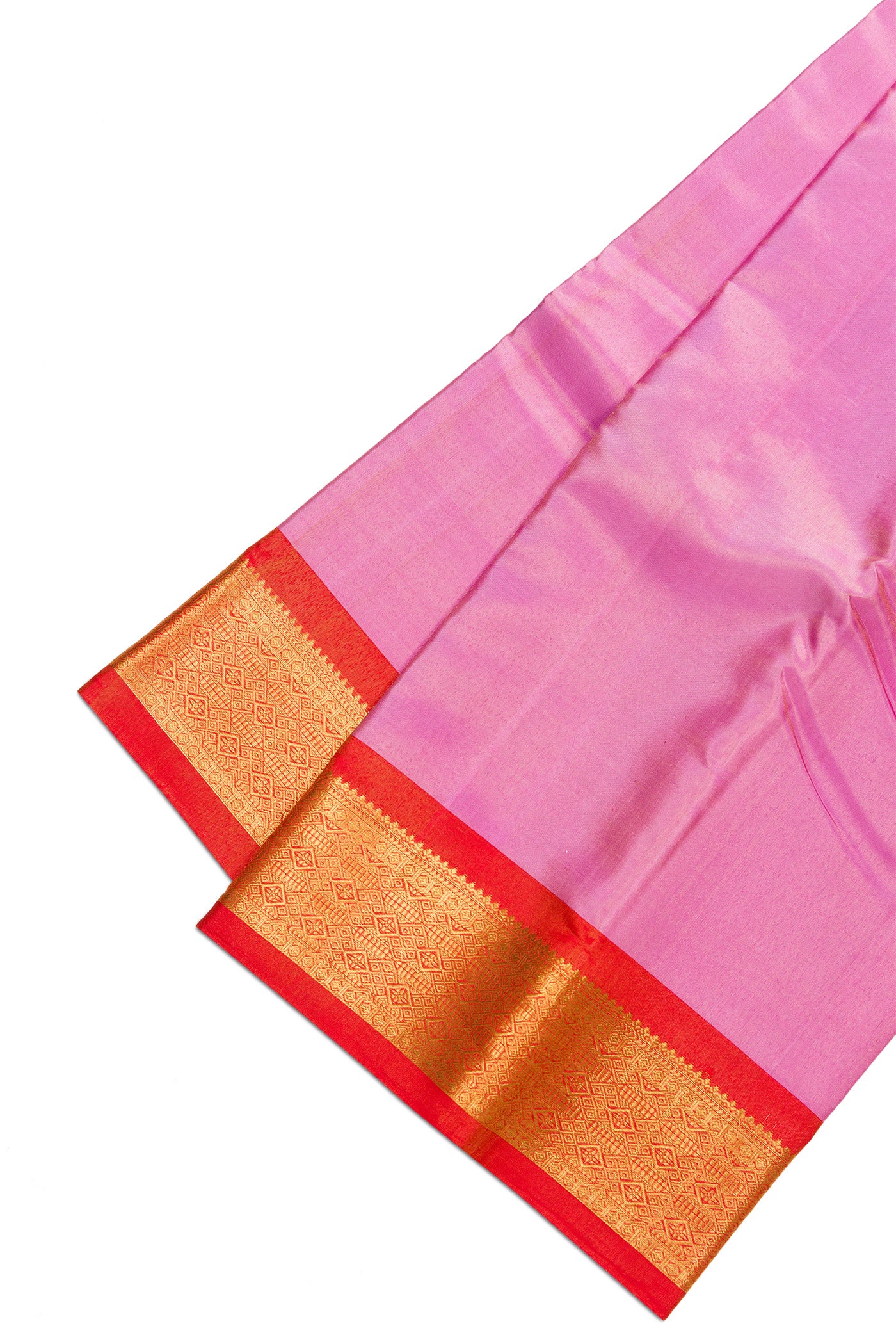 Pink Silk Dhoti With Angavastram (9X 5) Muzham with Plain Body and Zari Border
