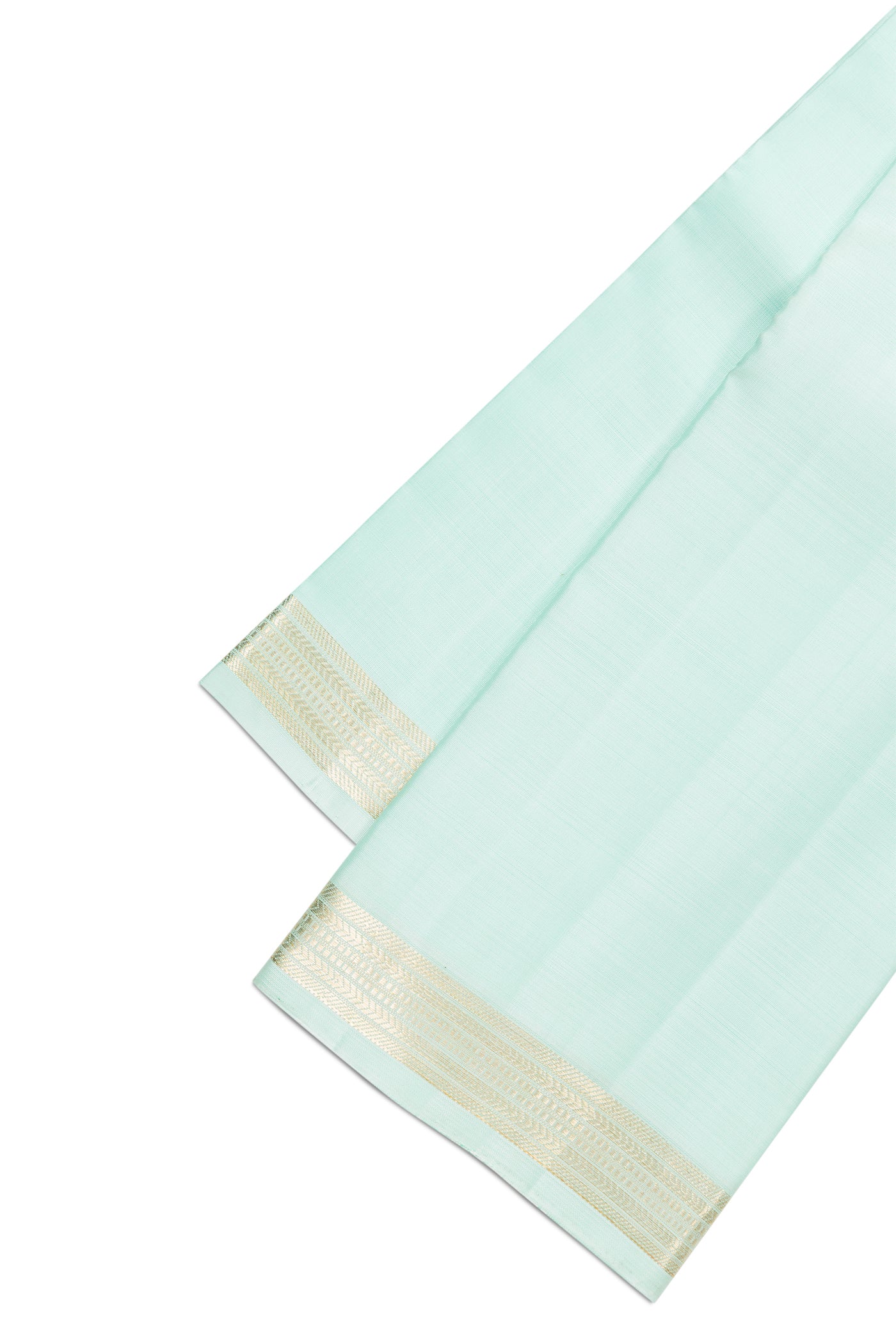 Sea Green Silk Dhoti With Angavastram (9X 5) Muzham with Plain Body and Zari Border