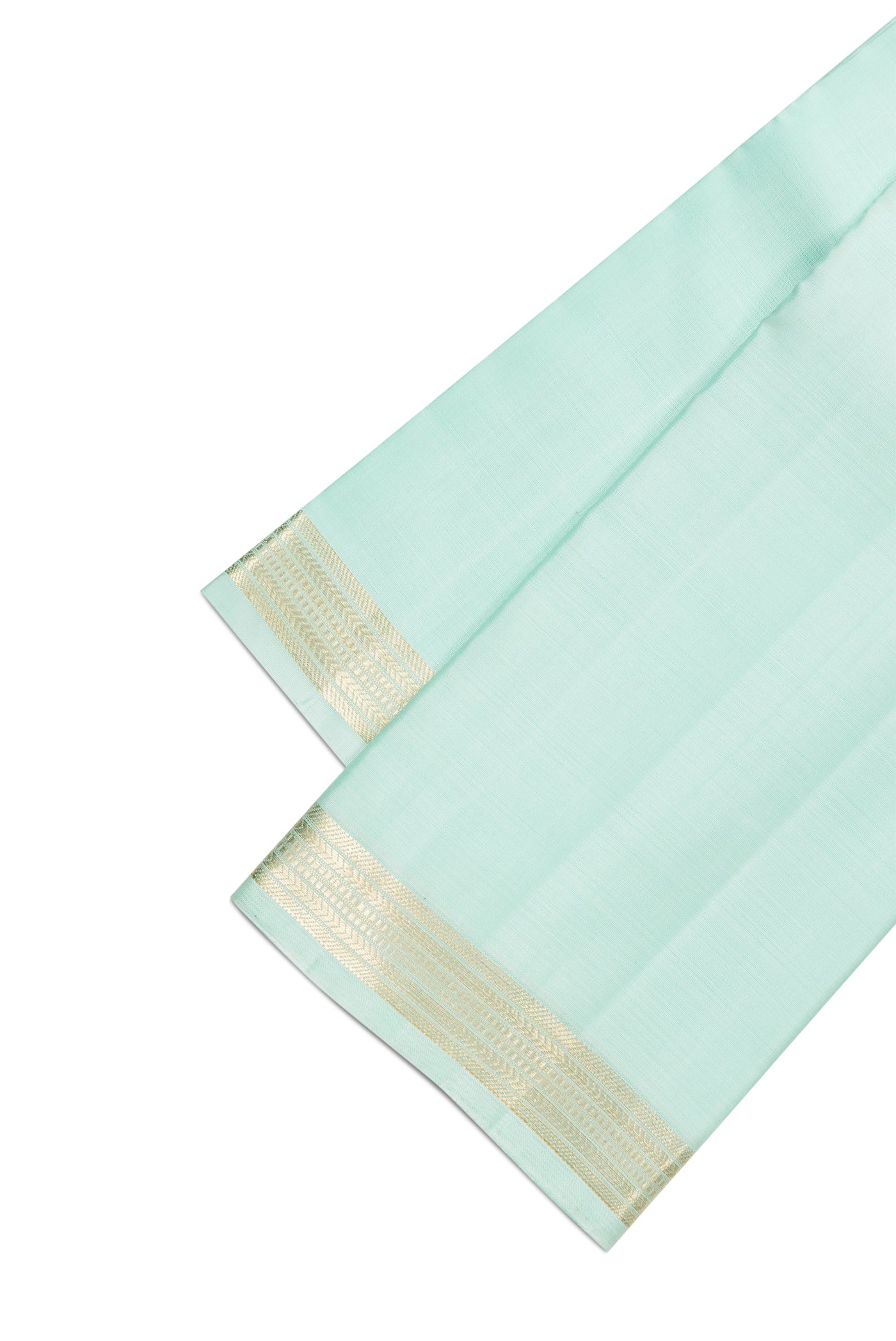 Sea Green Silk Dhoti With Angavastram (9X 5) Muzham with Plain Body and Zari Border