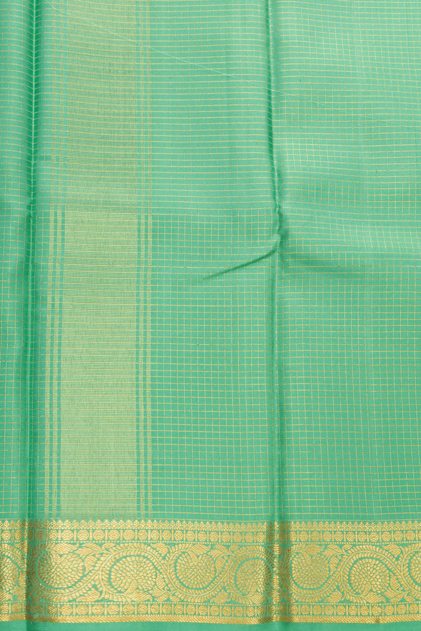 Pista Green Silk Dhoti With Angavastram (9X 5) Muzham with Checked design on the body and Zari Border