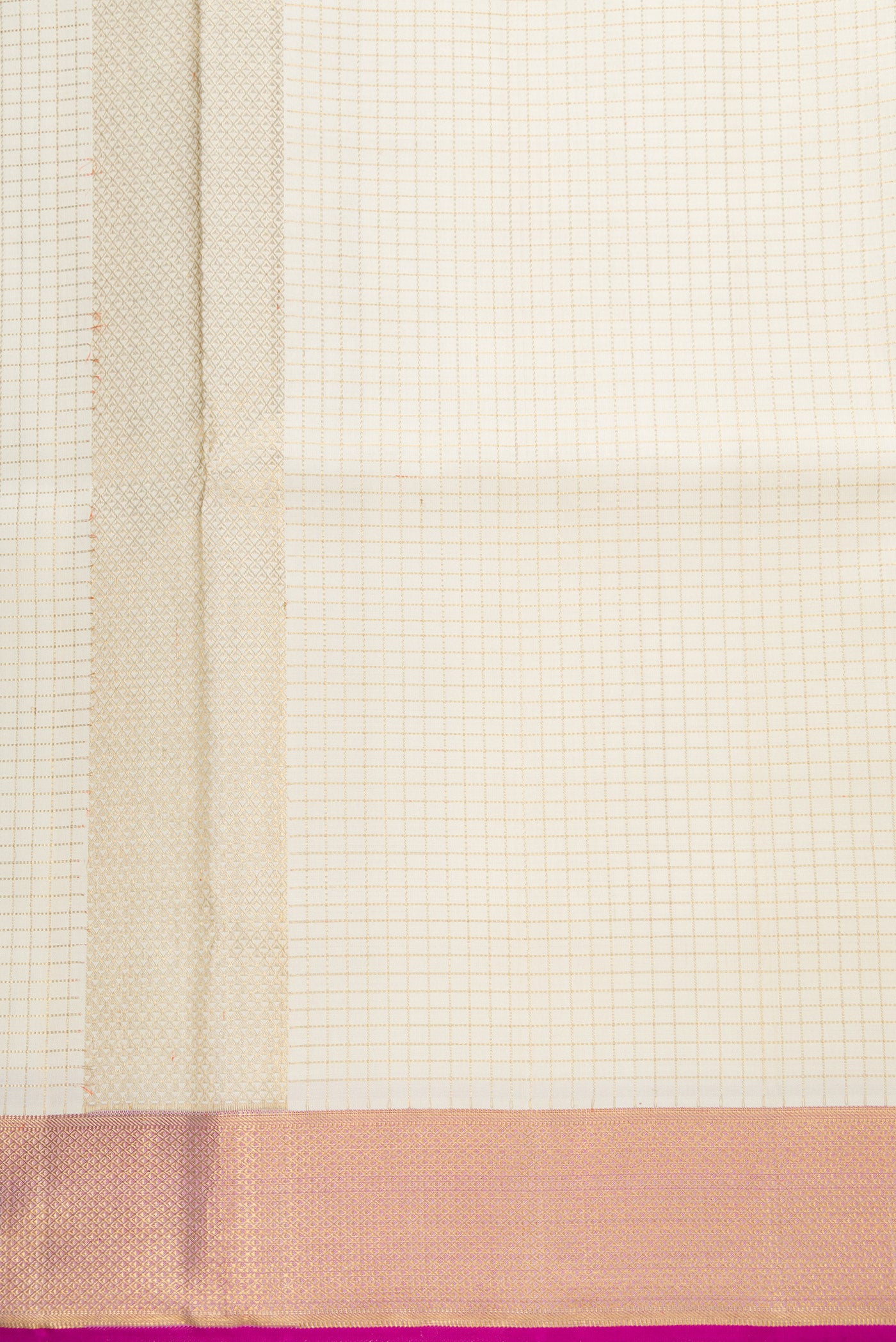 Off White Silk Dhoti With Angavastram (9X 5) Muzham with Checked design on the body and Zari Border