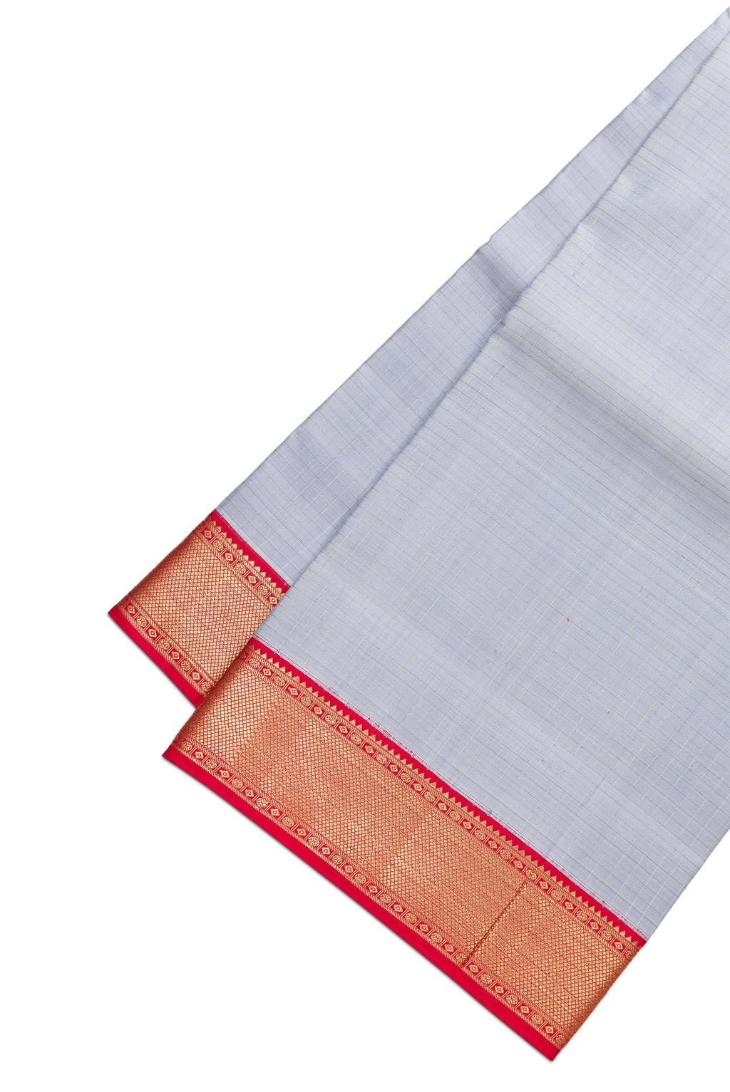 Grey Silk Dhoti With Angavastram (9X 5) Muzham with Plain Body and Zari Border