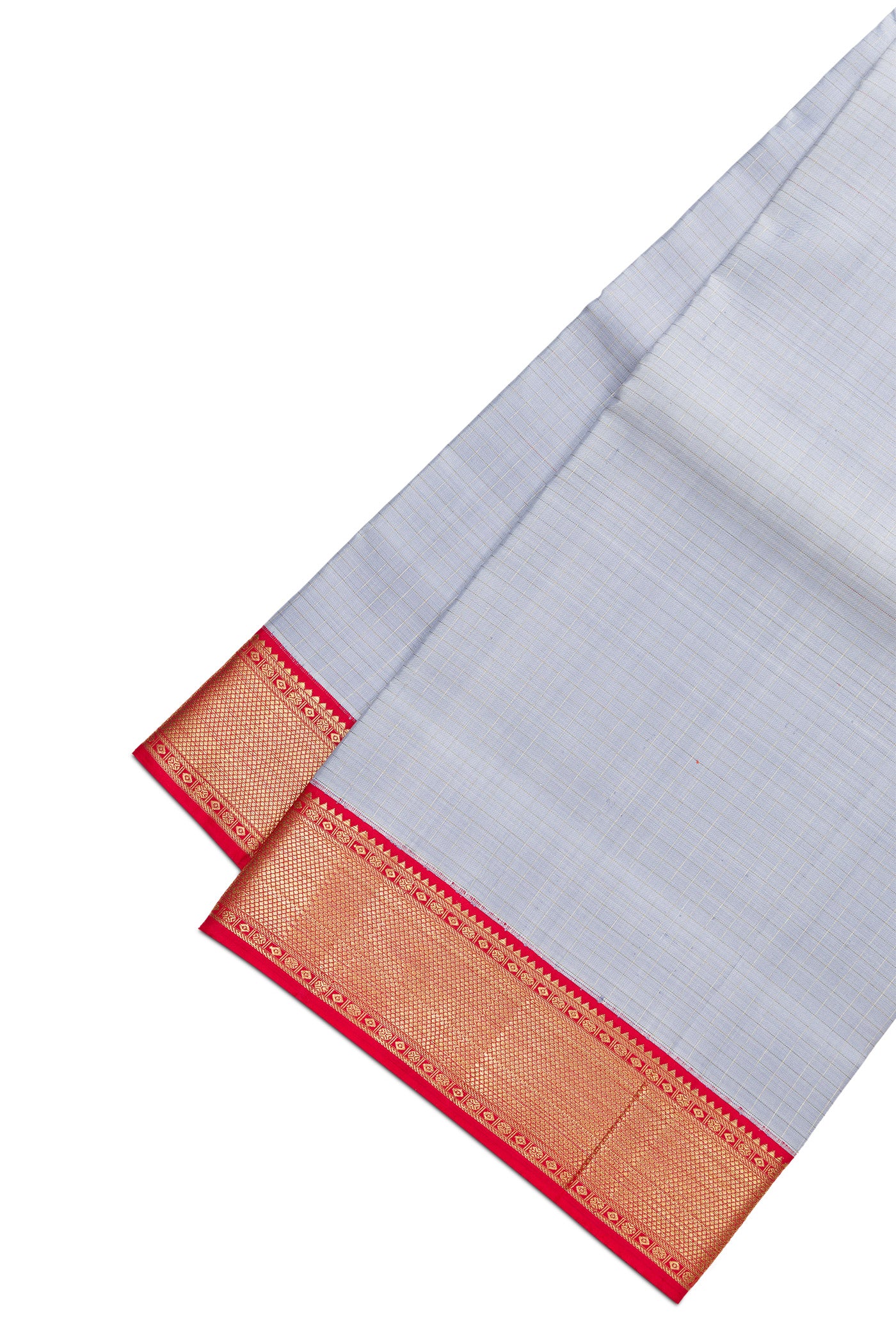 Grey Silk Dhoti With Angavastram (9X 5) Muzham with Plain Body and Zari Border