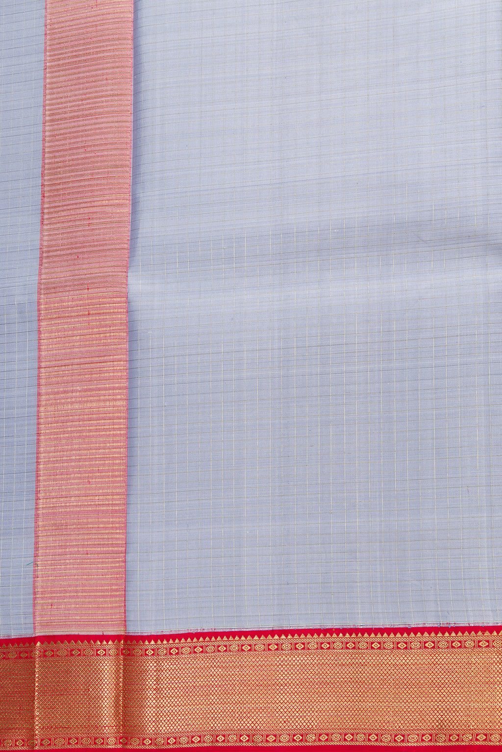 Grey Silk Dhoti With Angavastram (9X 5) Muzham with Plain Body and Zari Border