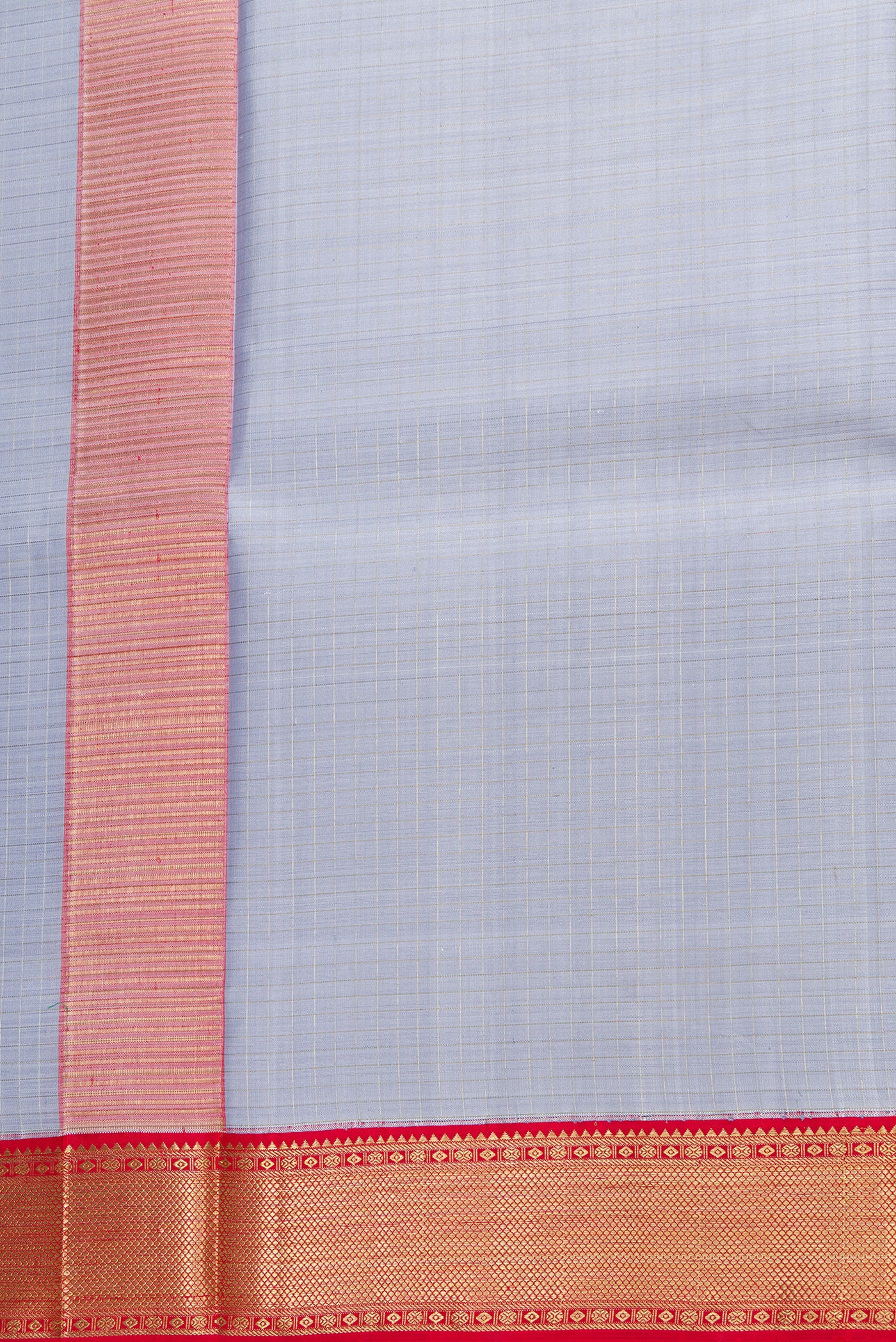 Grey Silk Dhoti With Angavastram (9X 5) Muzham with Plain Body and Zari Border