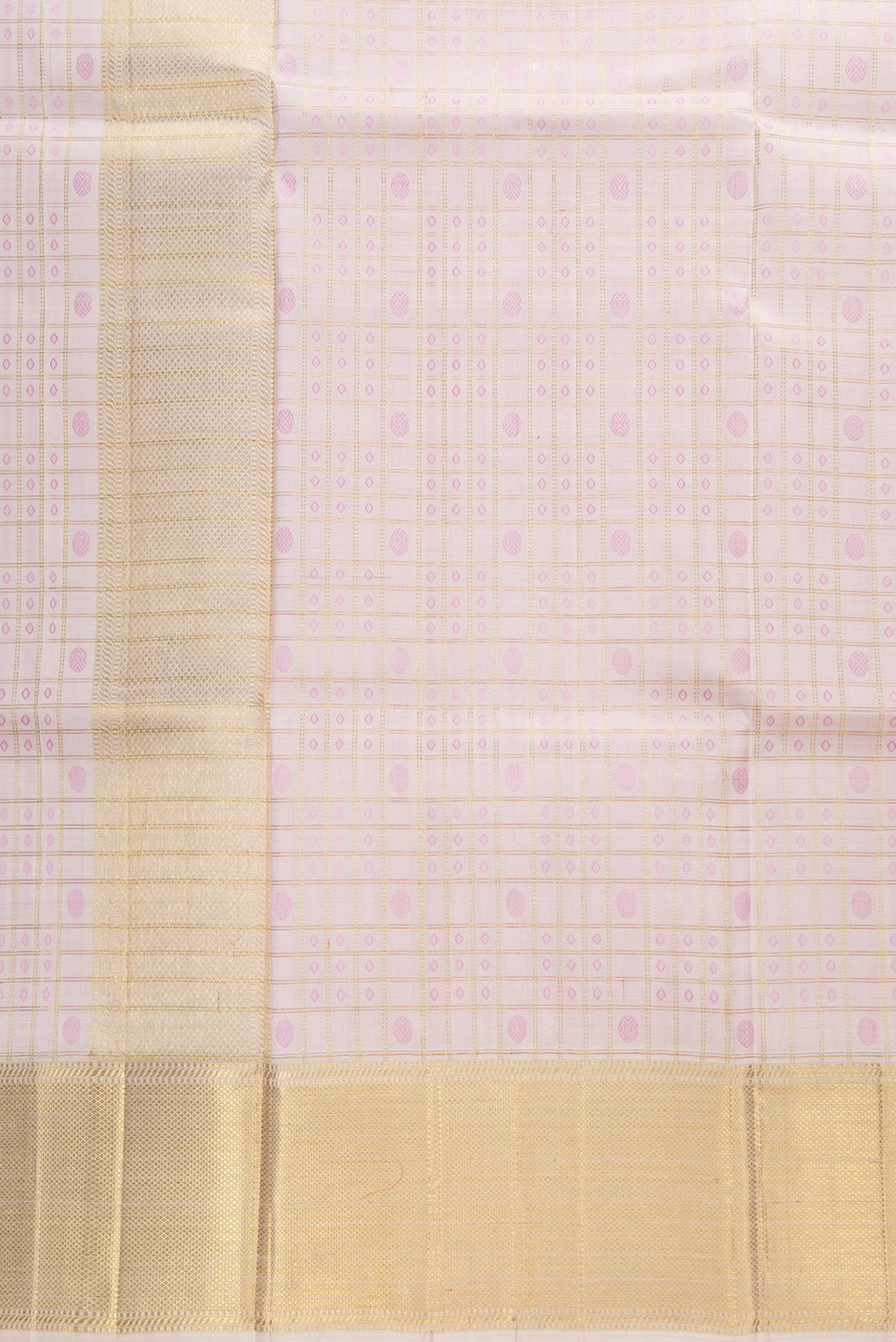 Pink Silk Dhoti With Angavastram (8X4) Muzham with Checked design on the body and Zari Border